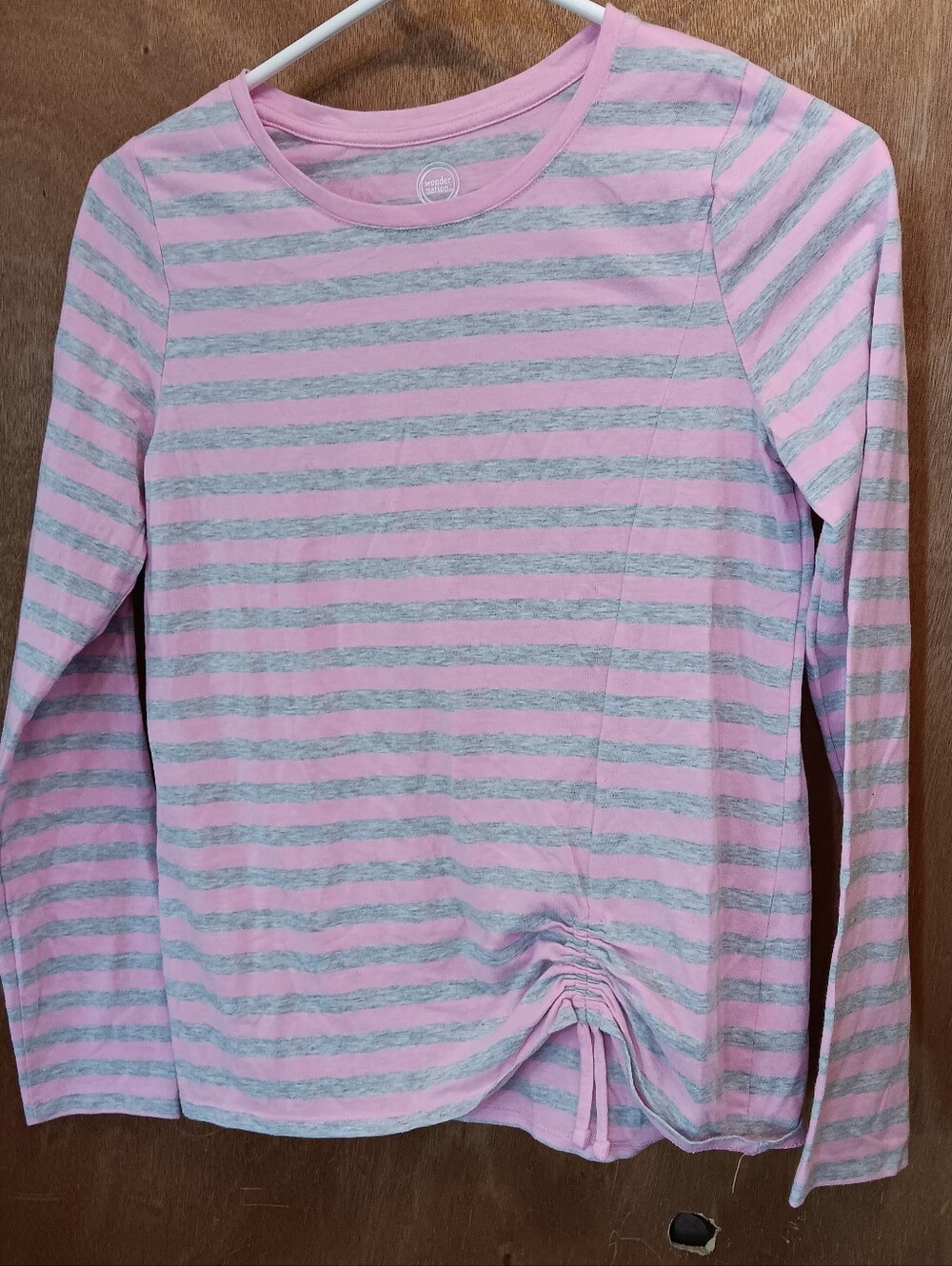 wonder nation Girls Pink & Gray Striped Long Sleeve Shirt with Side Ruching